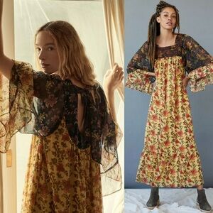 Anthropologie Let Me Be Lilian Flounce Sleeve Maxi Dress